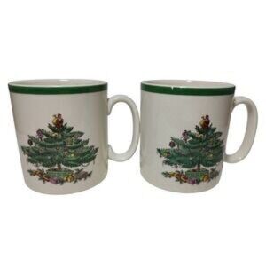 🎄 Set of 2 Spode Christmas Tree Coffee Mugs – FREE SHIPPING!